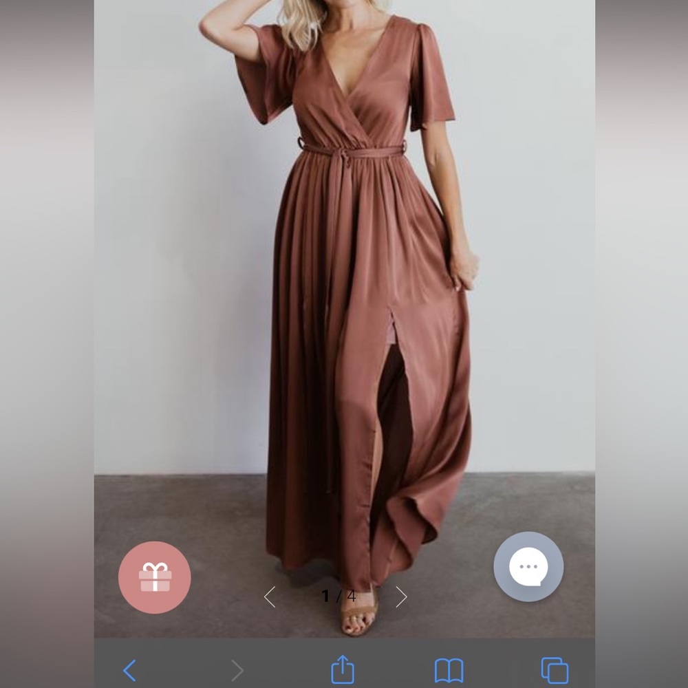 Baltic Born Sicily Satin Maxi Dress Rosy Brown Size Medium